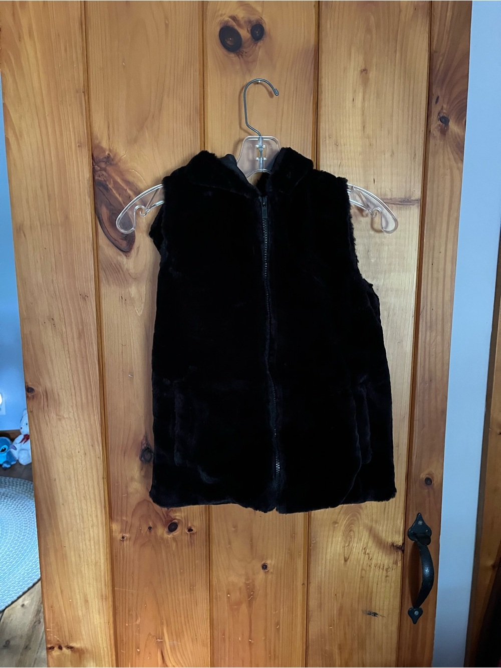 DKNY Black Faux-Fur Hooded Vest for Girls
